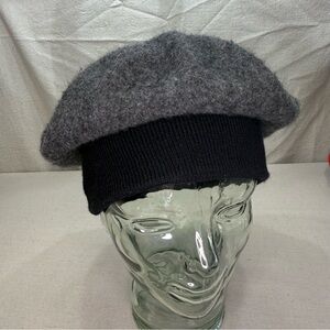 Charcoal Gray and Black Wool Beret Hat